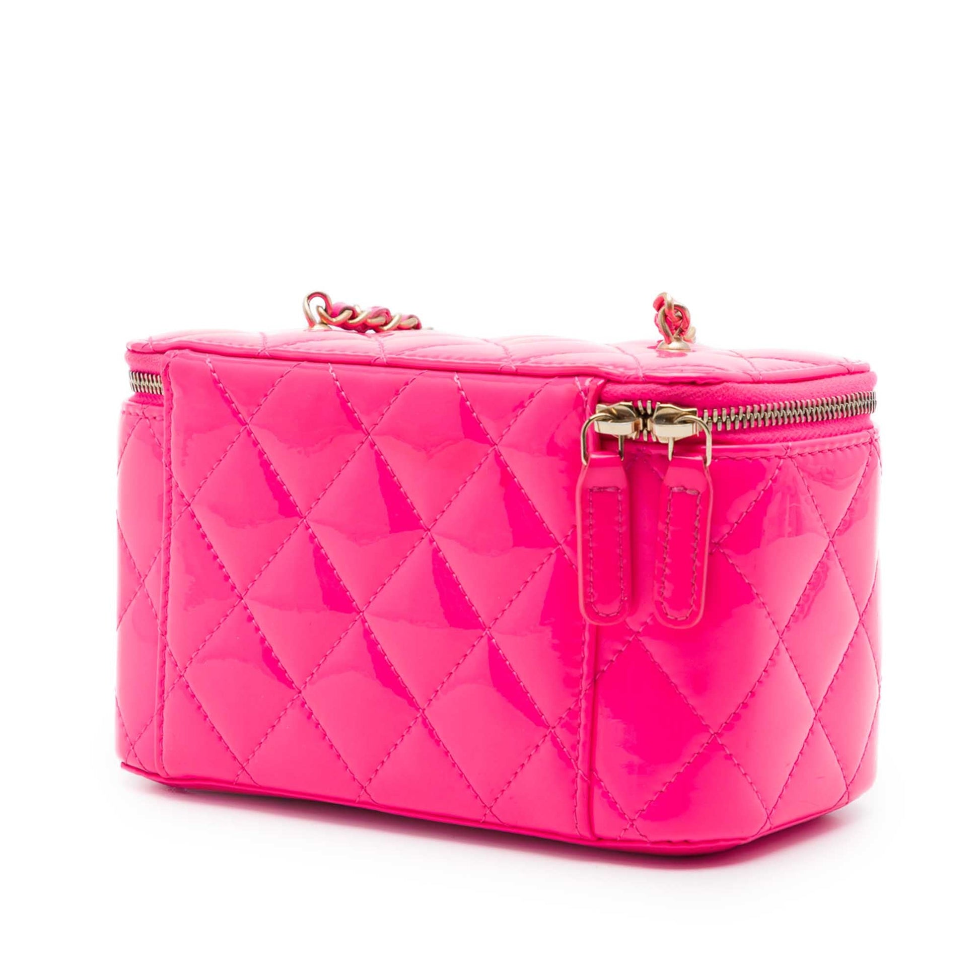 Chanel Small Quilted Patent Pearl Crush Vanity Case with Chain