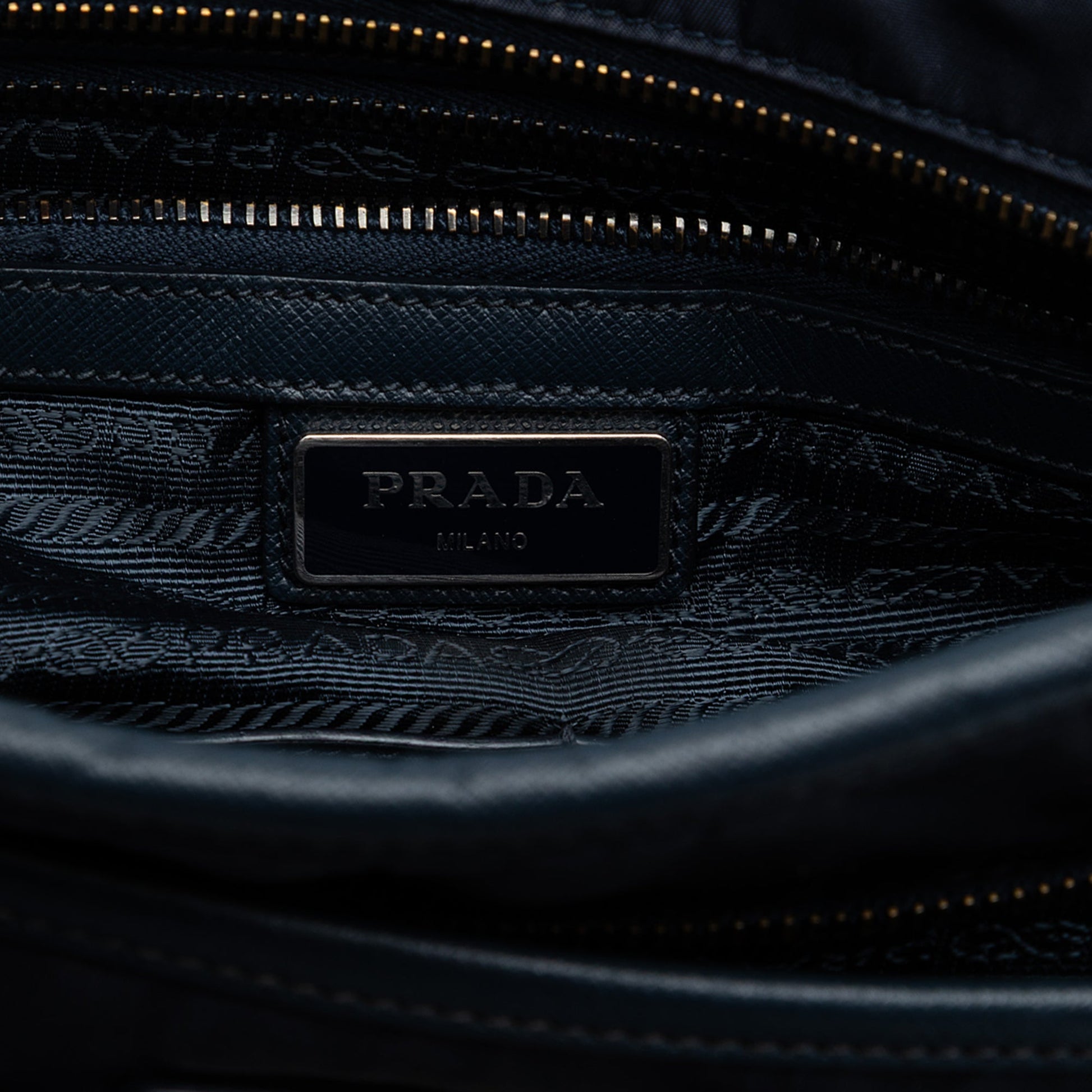 Prada Saffiano Trimmed Tessuto Zip Top Crossbody