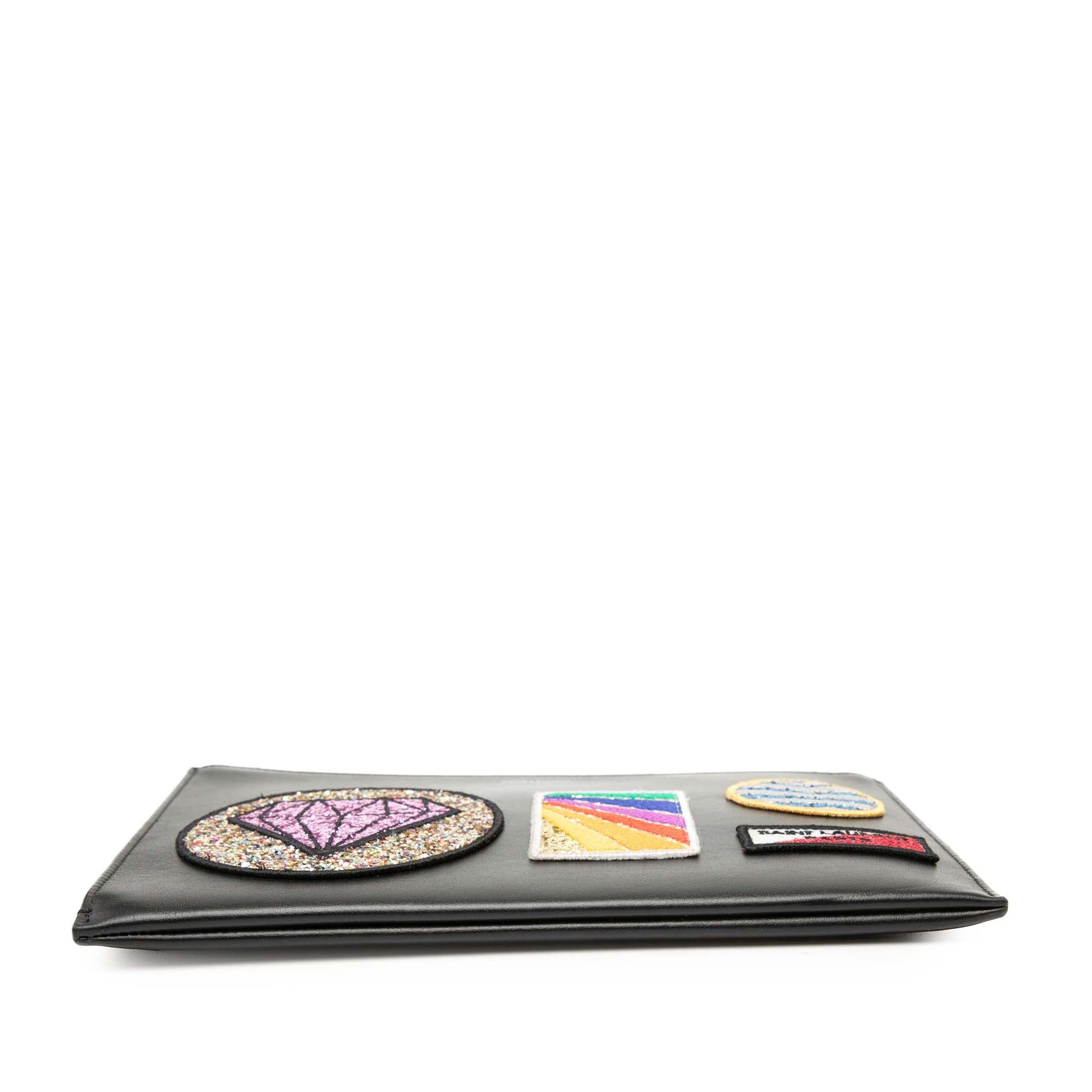 Leather Multi Patch Zip Pouch