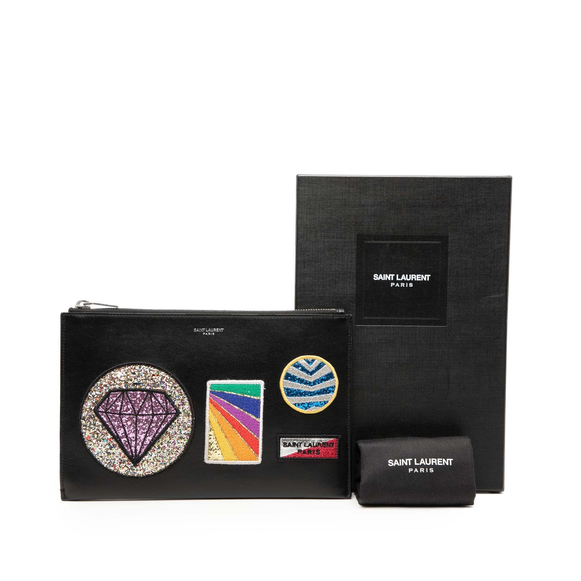 Leather Multi Patch Zip Pouch