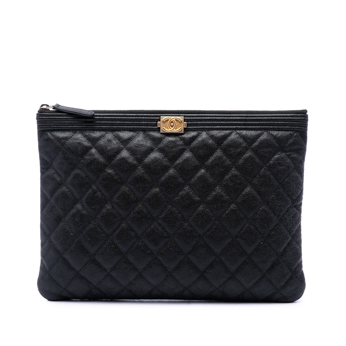 Chanel Medium Quilted Caviar Boy O Case Clutch — Black