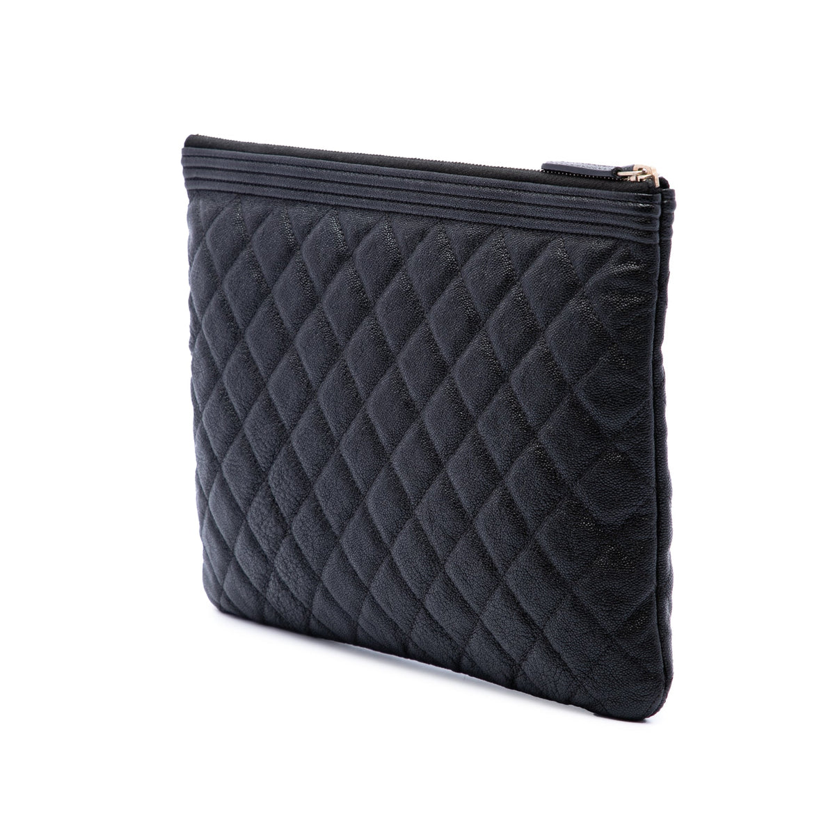 Chanel Medium Quilted Caviar Boy O Case Clutch — Black