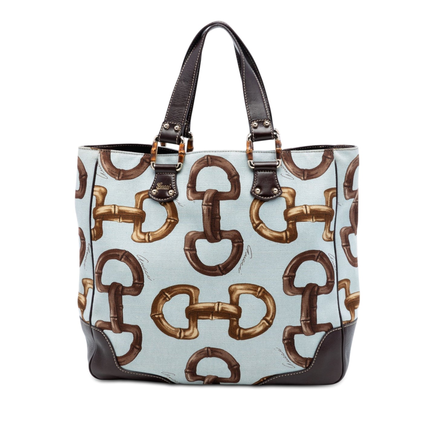 Printed Canvas Bamboo Horsebit Tote
