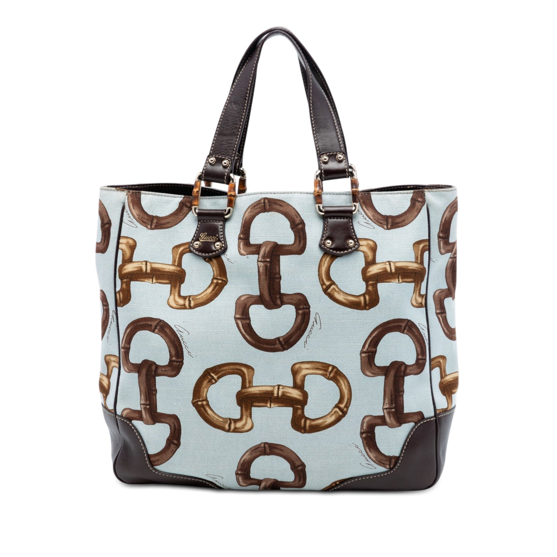 Printed Canvas Bamboo Horsebit Tote