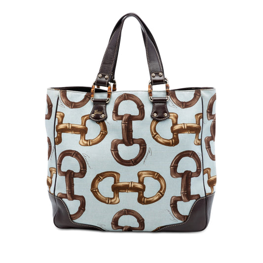 Printed Canvas Bamboo Horsebit Tote