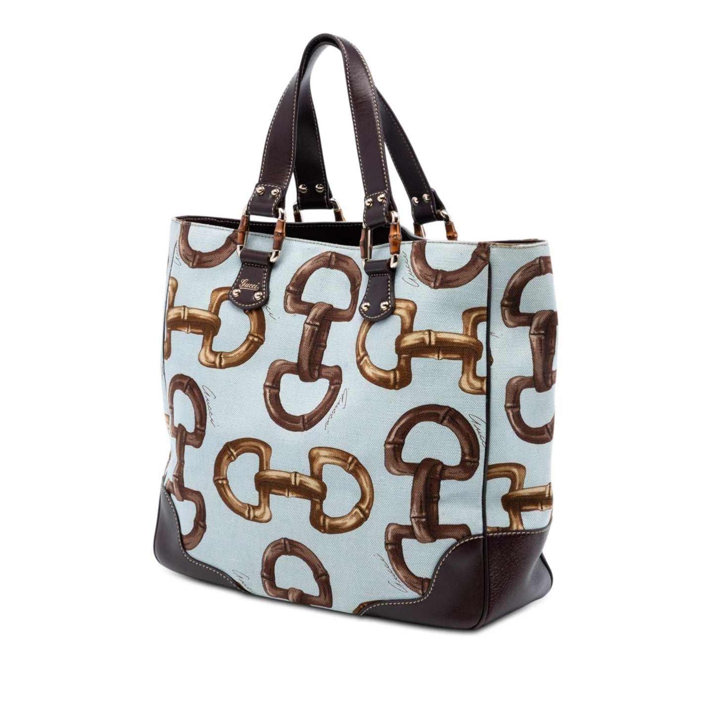 Printed Canvas Bamboo Horsebit Tote