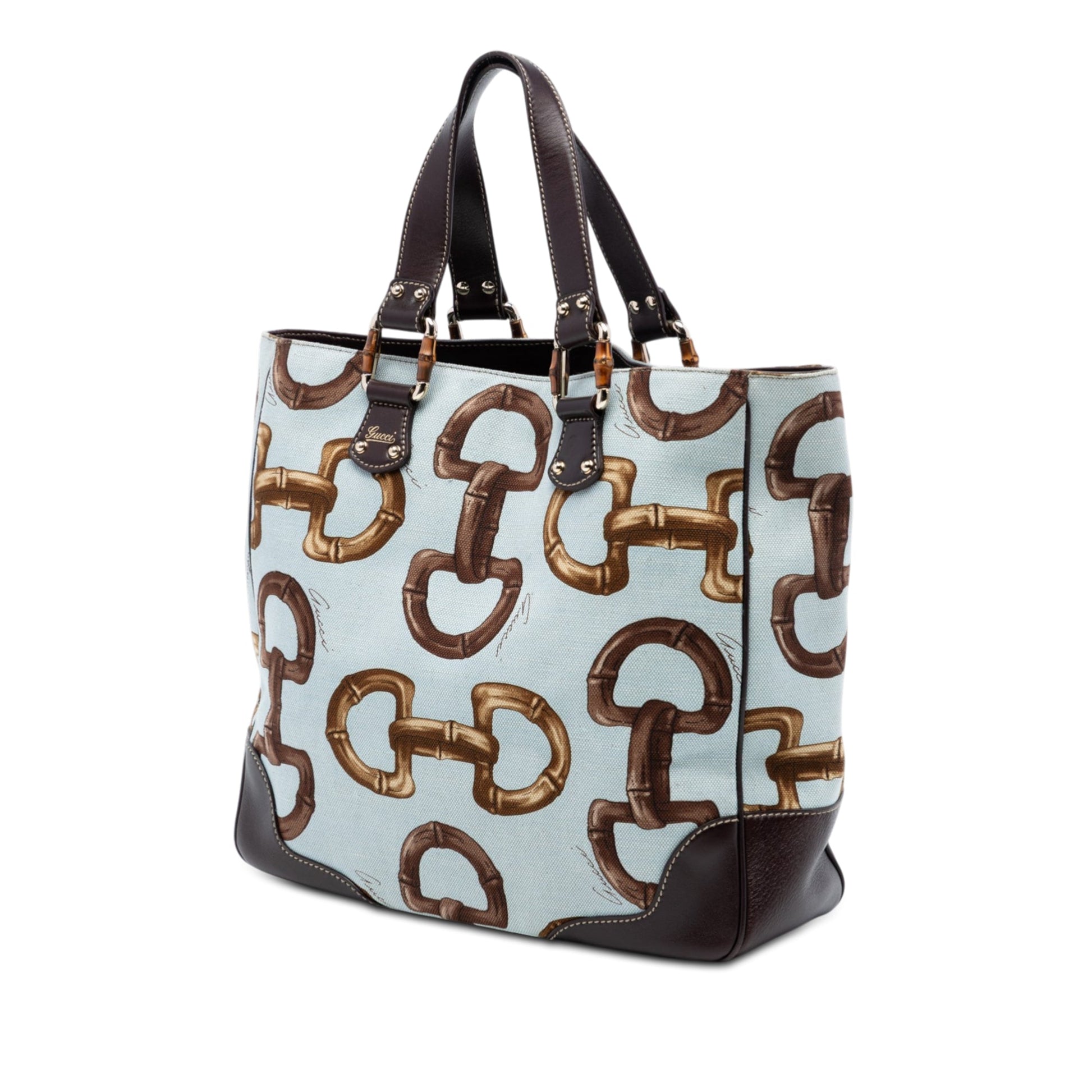 Printed Canvas Bamboo Horsebit Tote