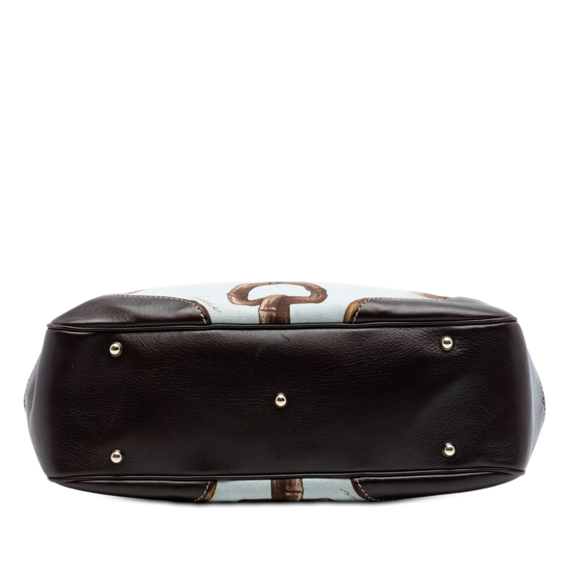 Printed Canvas Bamboo Horsebit Tote