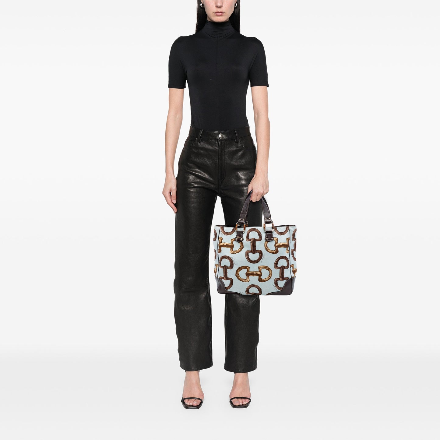 Printed Canvas Bamboo Horsebit Tote
