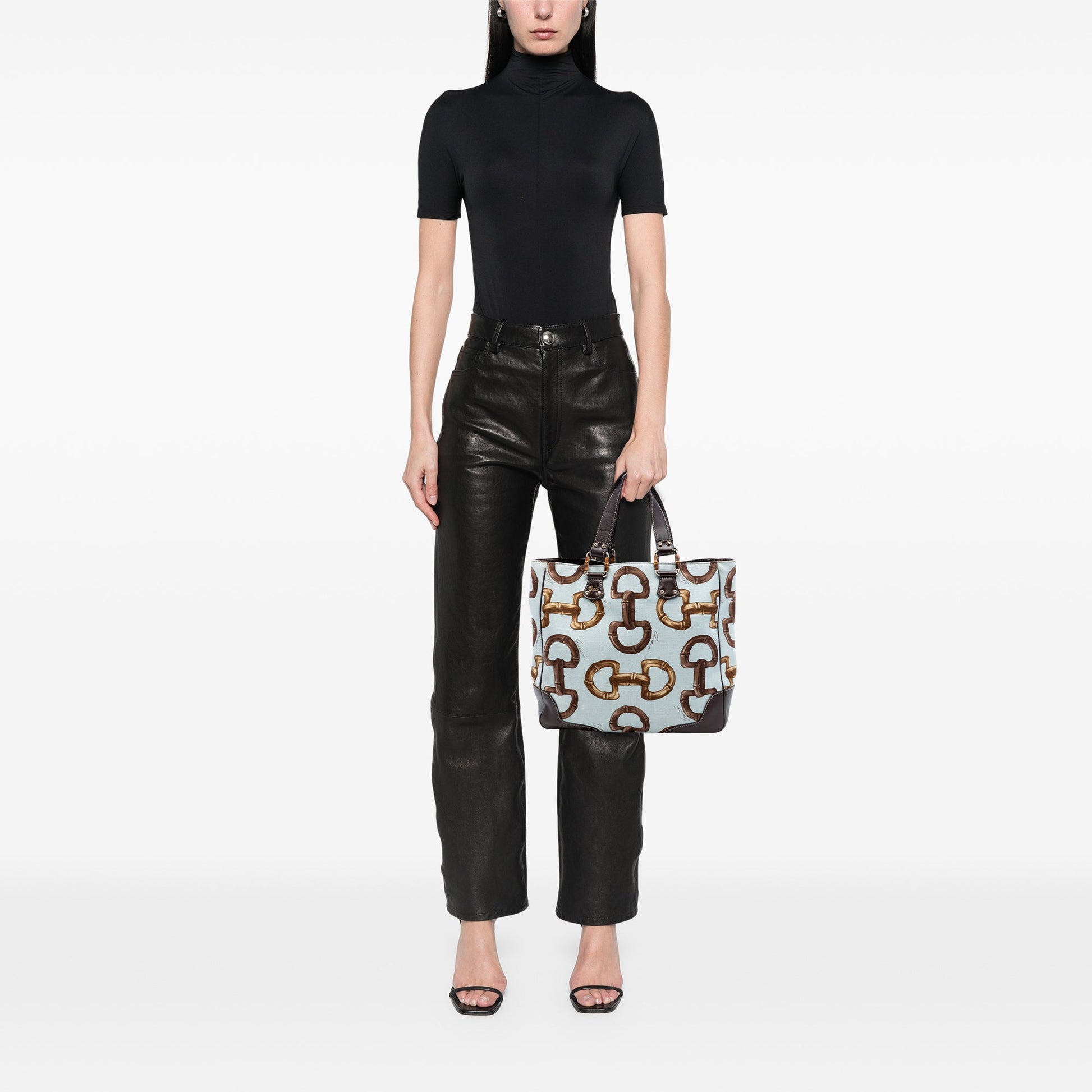 Printed Canvas Bamboo Horsebit Tote