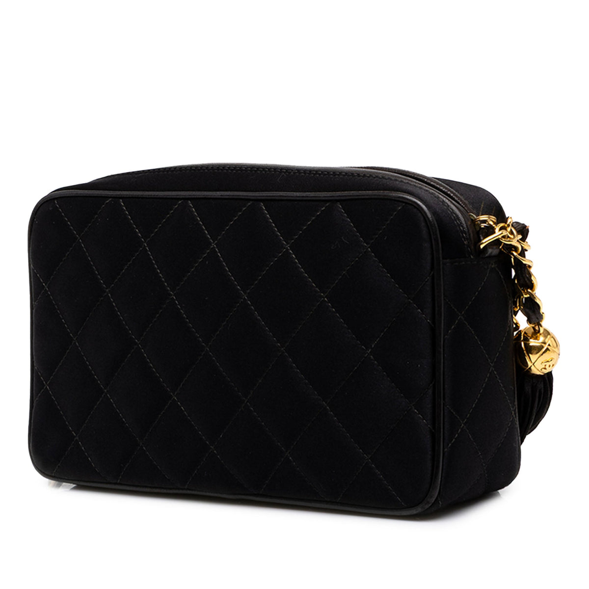 Chanel CC Diamond Quilted Satin Tassel Camera Bag — Black