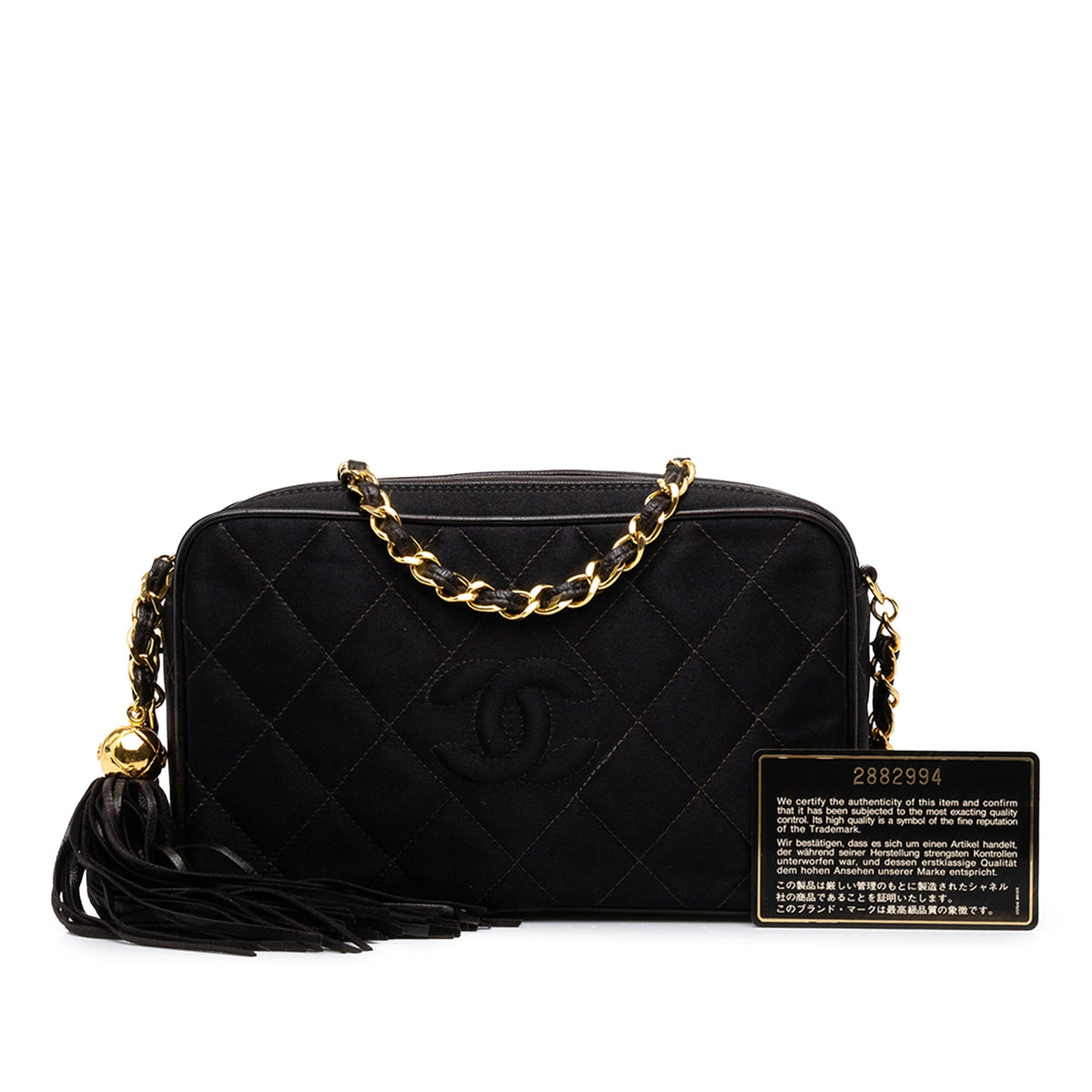 Chanel CC Diamond Quilted Satin Tassel Camera Bag — Black