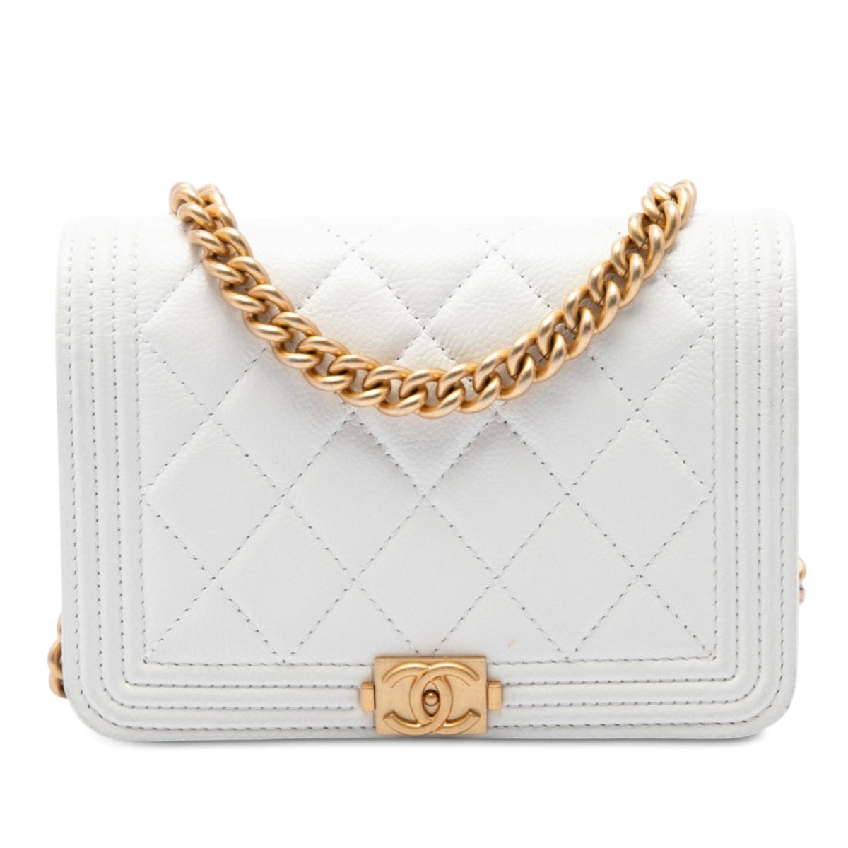 Chanel Mini Quilted Caviar Boy Wallet On Chain — White