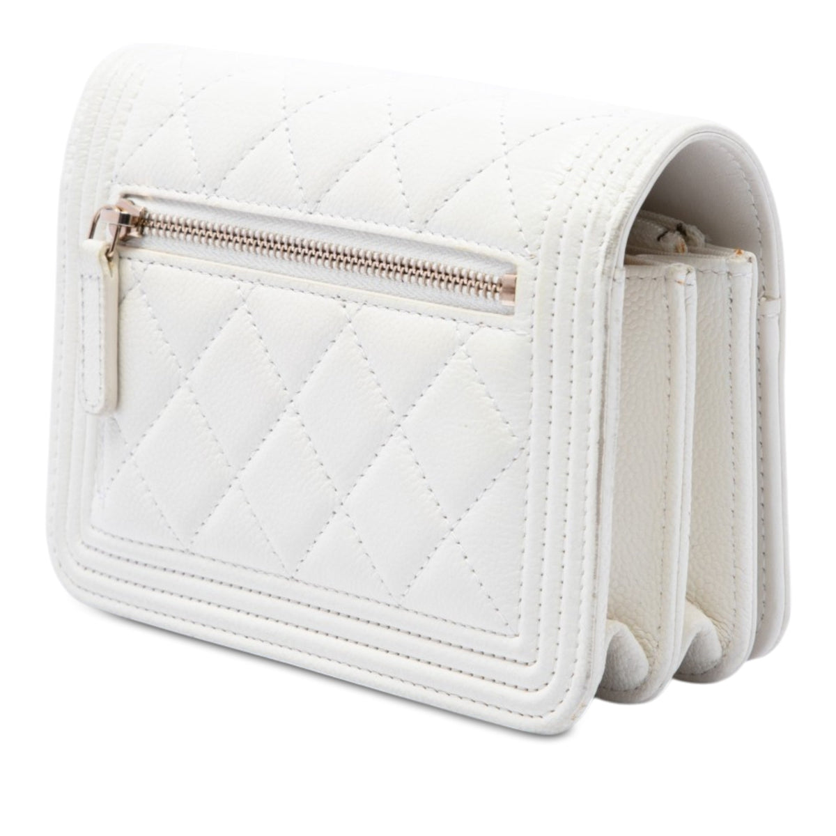Chanel Mini Quilted Caviar Boy Wallet On Chain — White