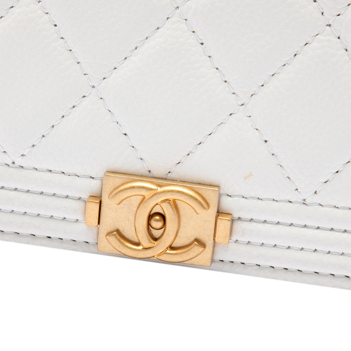 Chanel Mini Quilted Caviar Boy Wallet On Chain — White