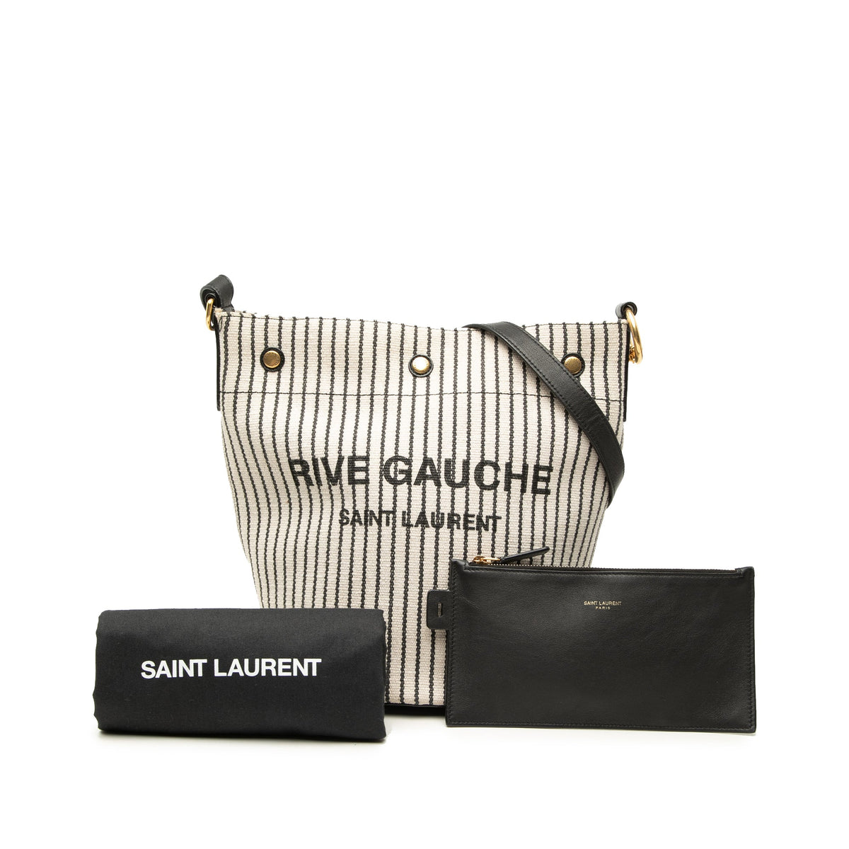 Saint Laurent Striped Canvas Rive Gauche Bucket Bag