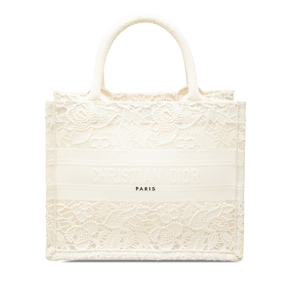 Dior Small Embroidered Mesh Macrame Book Tote — White