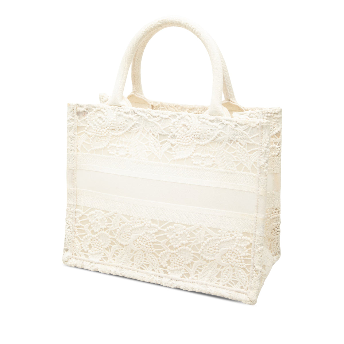 Dior Small Embroidered Mesh Macrame Book Tote — White