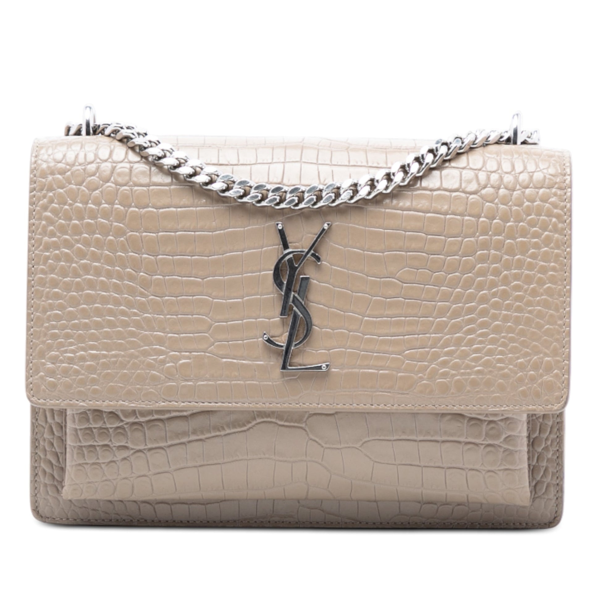 Saint Laurent Medium Croc Embossed Leather Monogram Sunset Crossbody