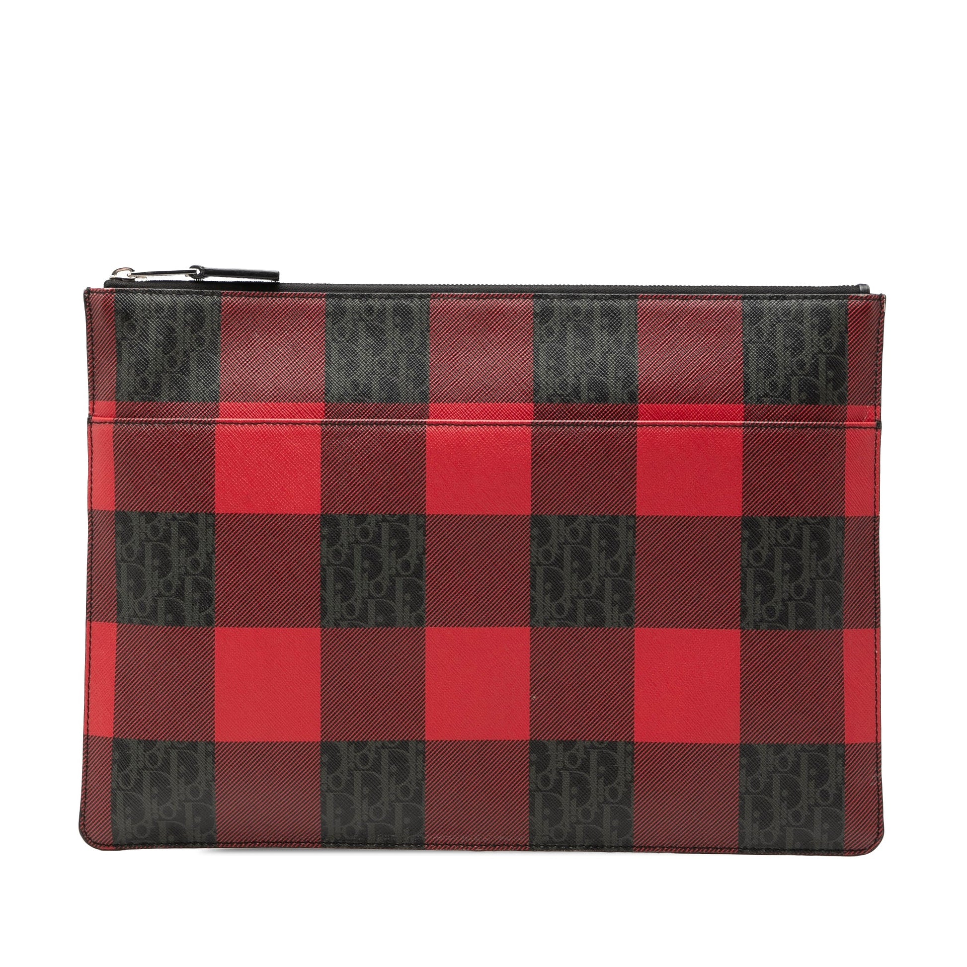 Dior Homme Plaid Printed Diorissimo Coated Canvas Zip Clutch