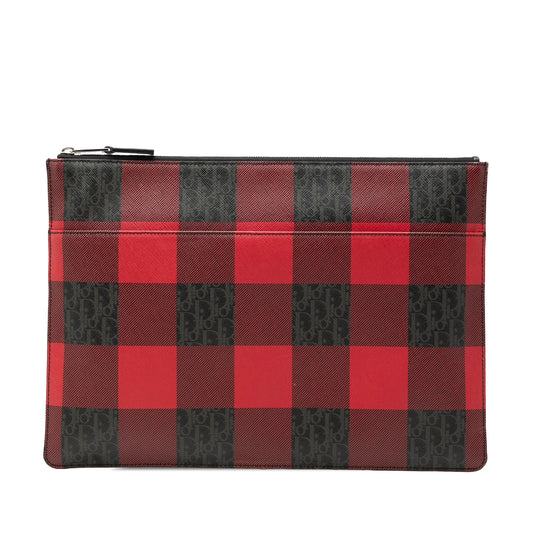 Dior Homme Plaid Printed Diorissimo Coated Canvas Zip Clutch