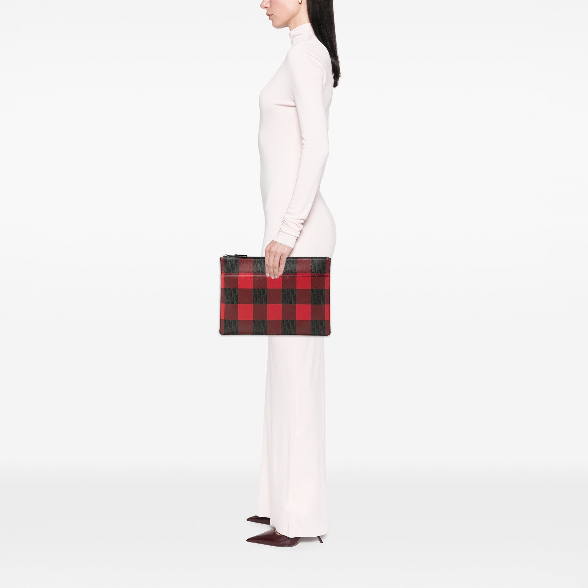 Dior Homme Plaid Printed Diorissimo Coated Canvas Zip Clutch
