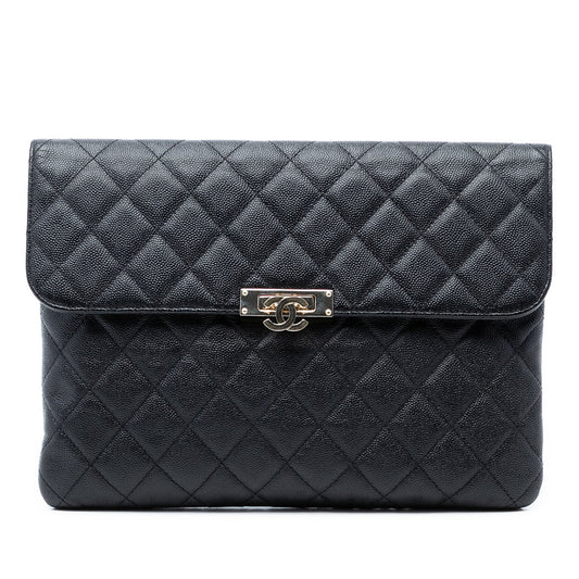 Medium Quilted Caviar Golden Class O Case Clutch