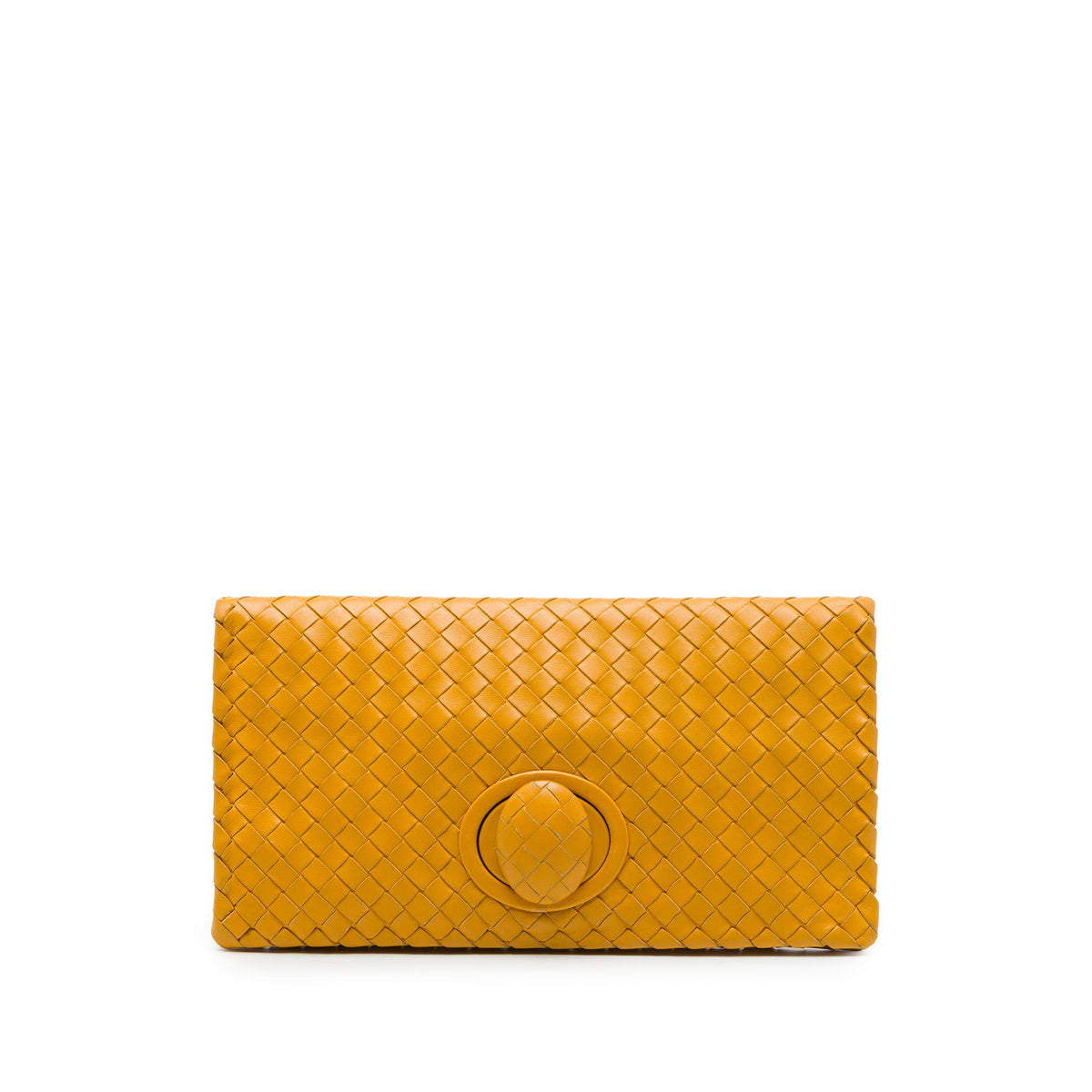 Bottega Veneta Nappa Intrecciato Turn Lock Clutch — Yellow