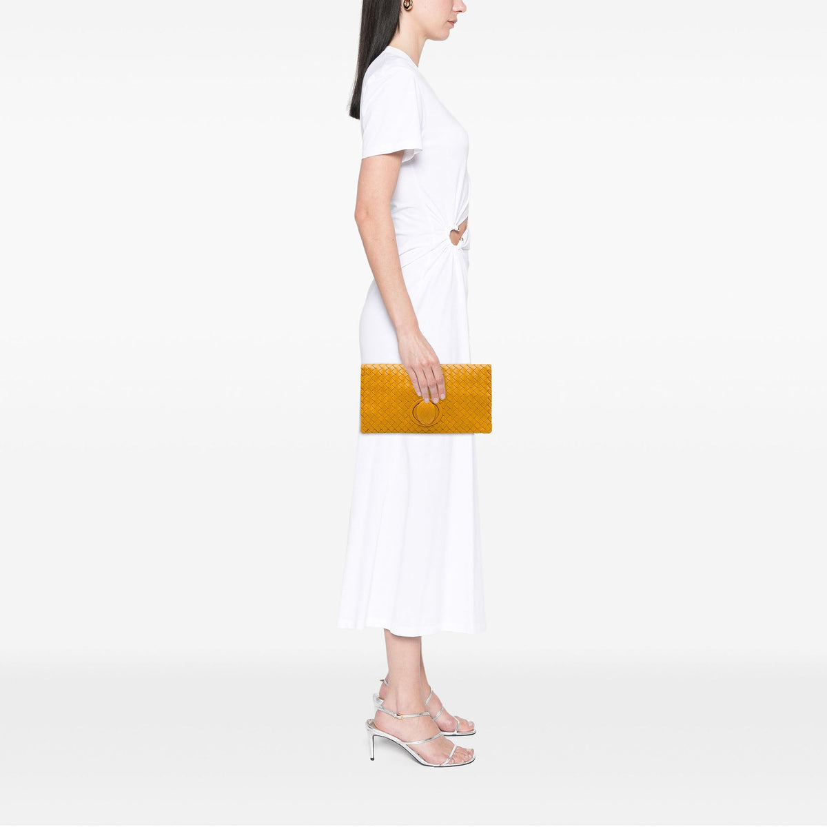 Bottega Veneta Nappa Intrecciato Turn Lock Clutch — Yellow