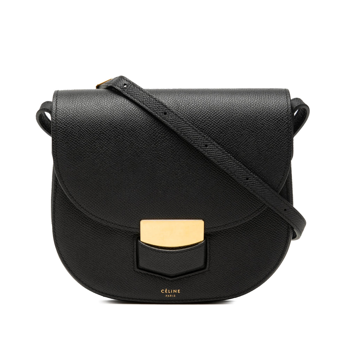 Celine Small Grained Calfskin Trotteur Crossbody — Black