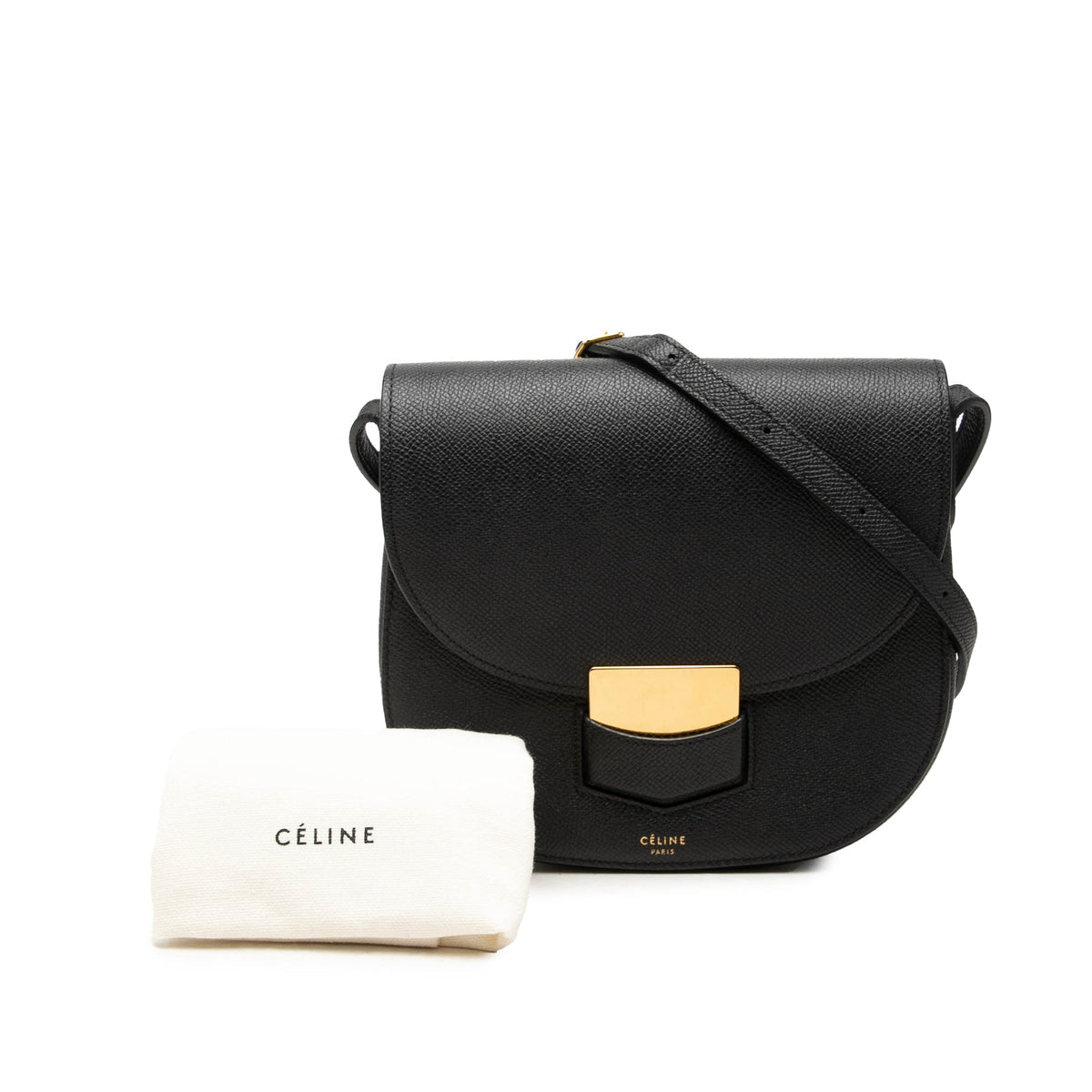 Celine Small Grained Calfskin Trotteur Crossbody — Black