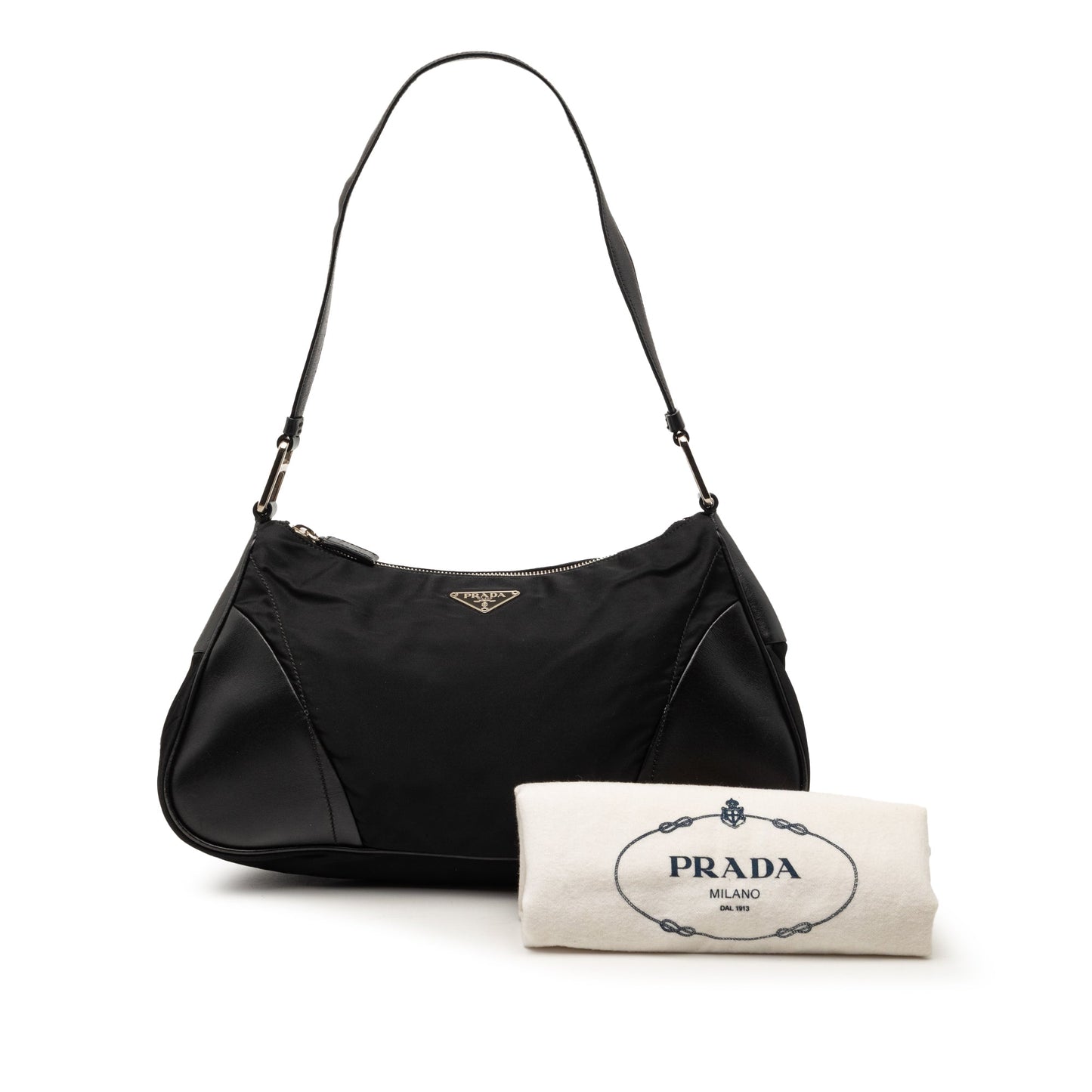 Leather Trimmed Tessuto Shoulder Bag