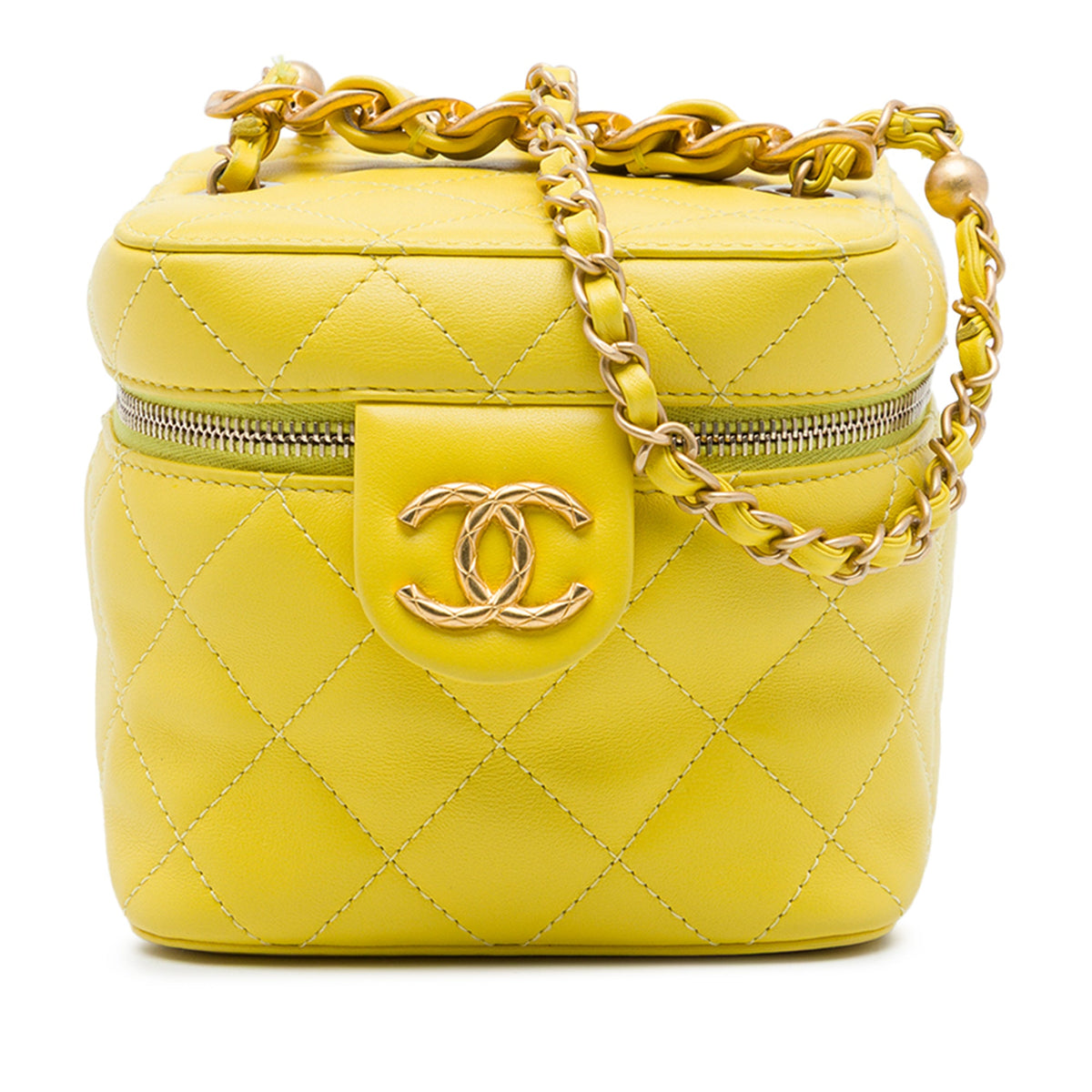 Chanel Small CC Quilted Lambskin Vanity Case With Chain — Yellow