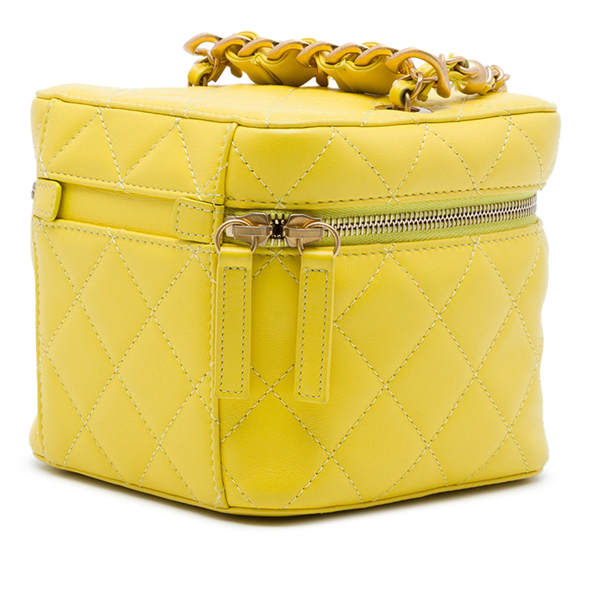Chanel Small CC Quilted Lambskin Vanity Case With Chain — Yellow