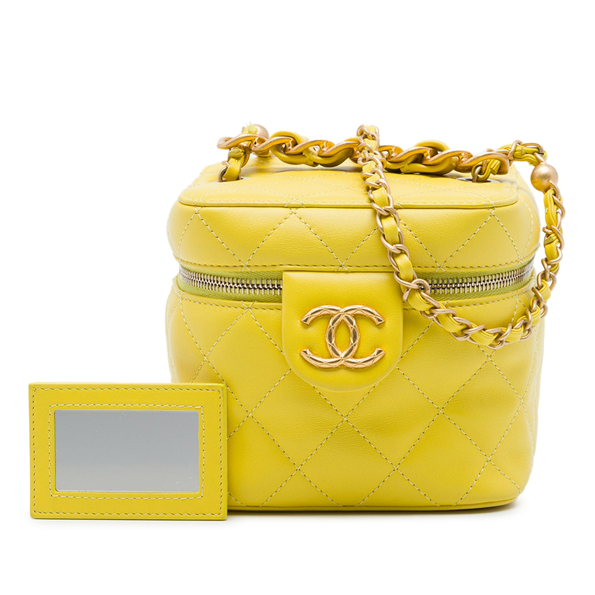 Chanel Small CC Quilted Lambskin Vanity Case With Chain — Yellow