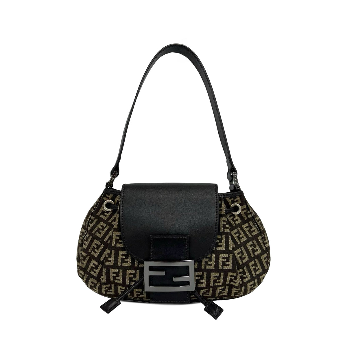 Fendi Zucchino Canvas Drawstring Shoulder Bag — Brown