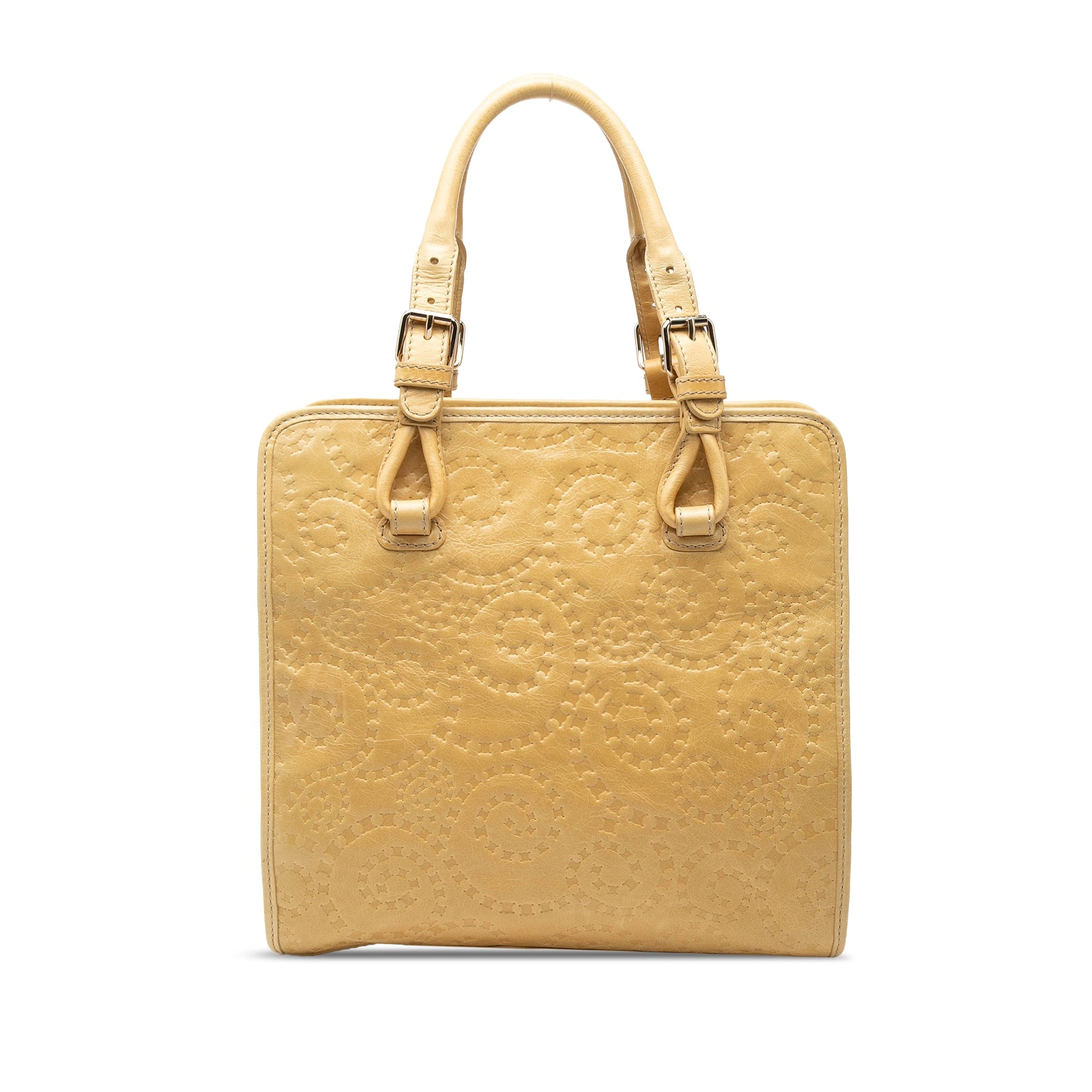 Celine Spiraling Macadam Embossed Leather Top Handle Bag