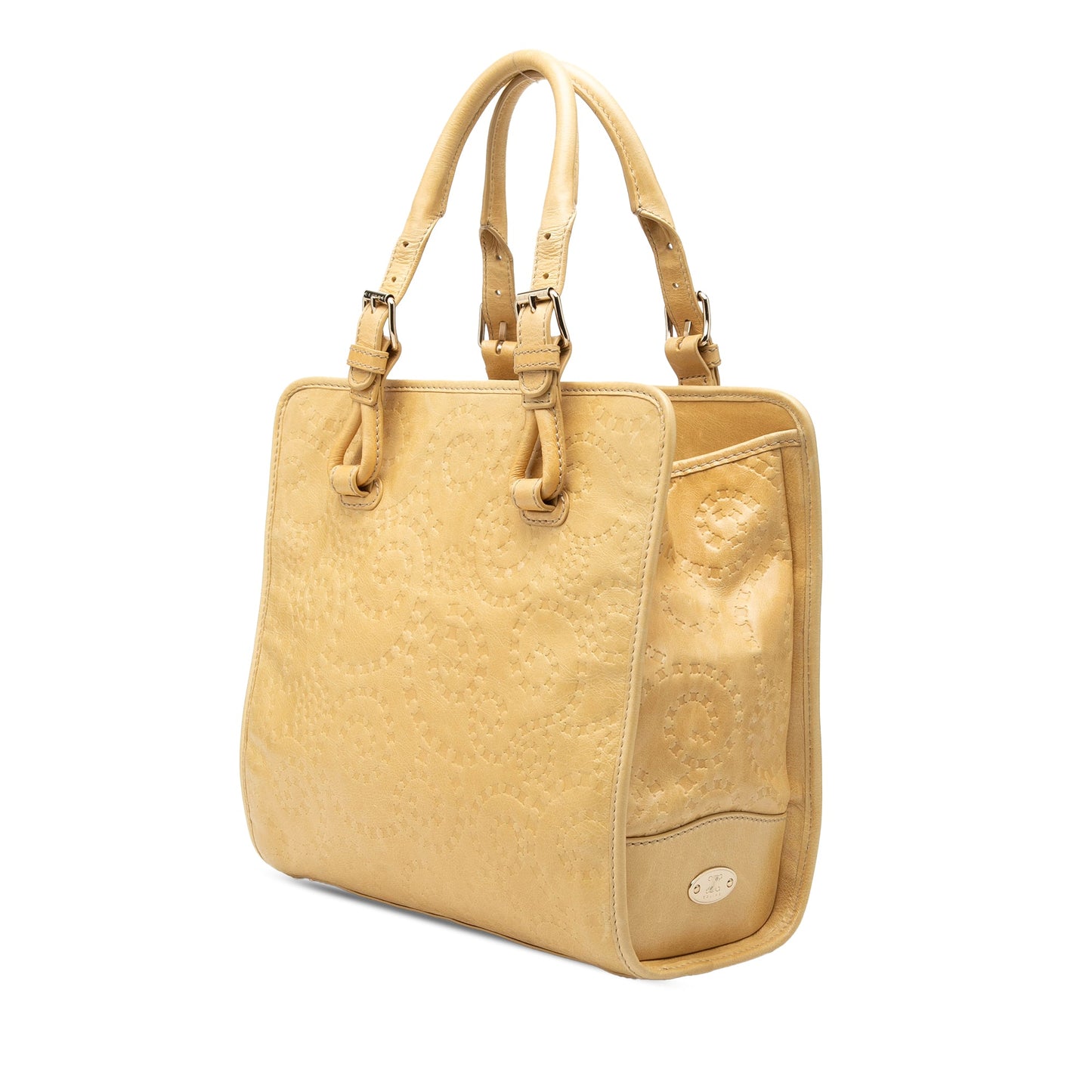 Celine Spiraling Macadam Embossed Leather Top Handle Bag