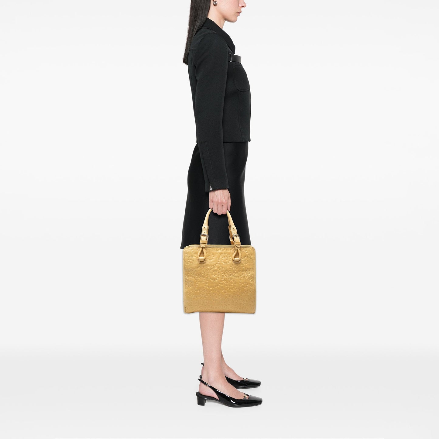 Celine Spiraling Macadam Embossed Leather Top Handle Bag