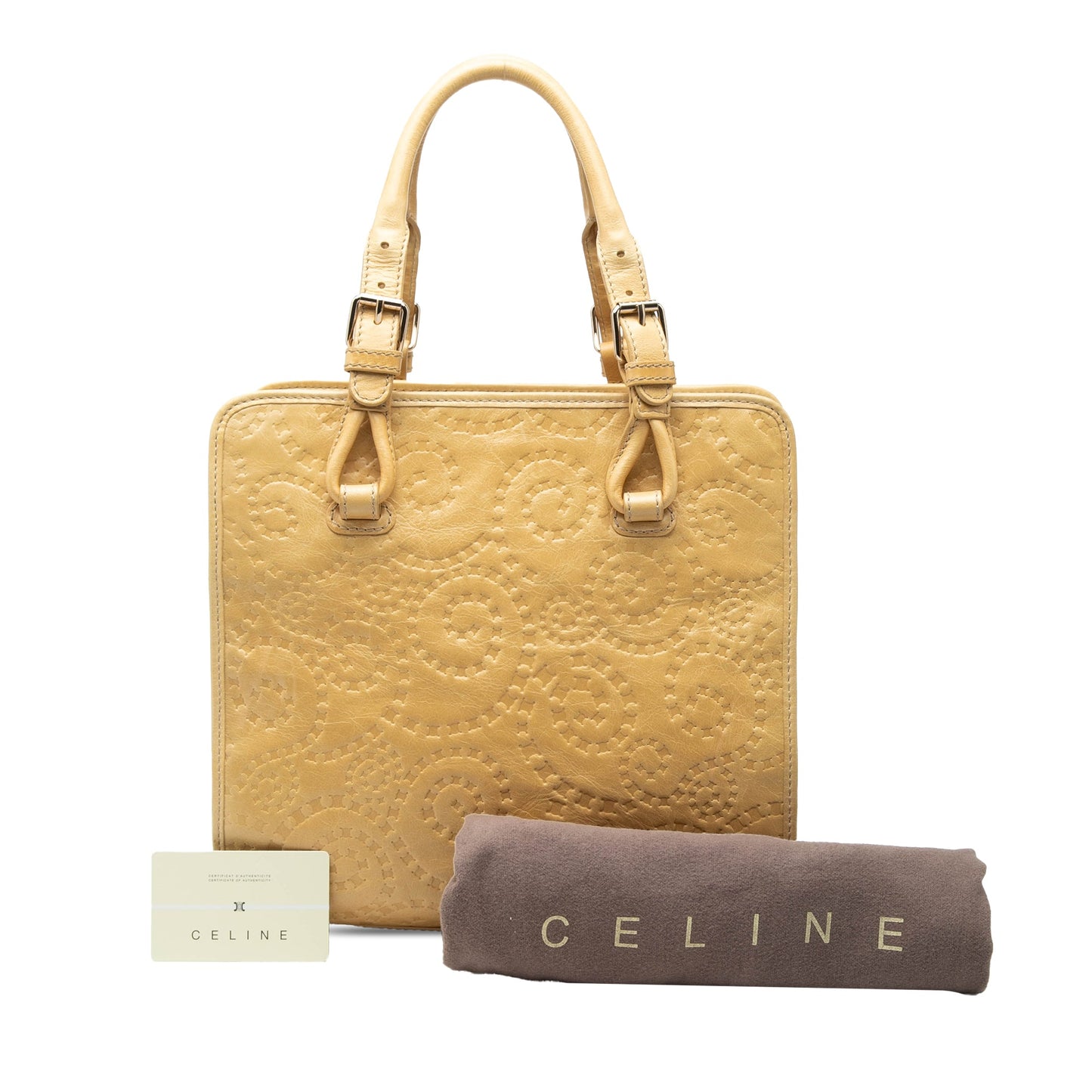 Celine Spiraling Macadam Embossed Leather Top Handle Bag