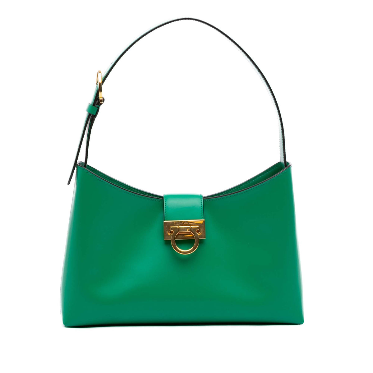 Ferragamo Leather Gancini Trifolio Shoulder Bag — Green