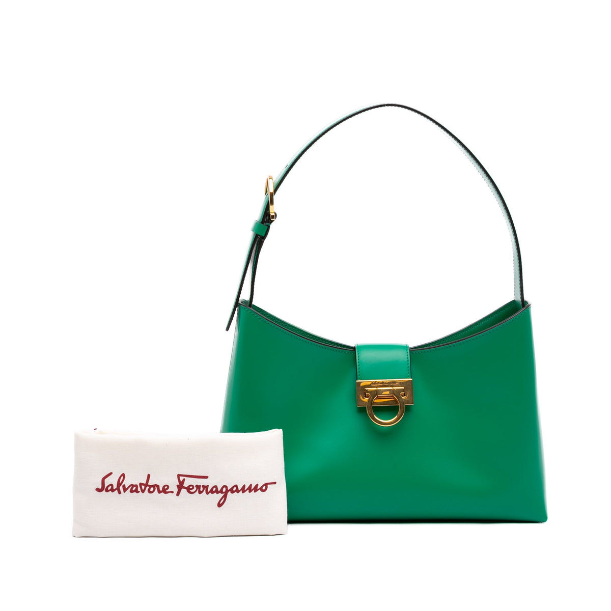 Ferragamo Leather Gancini Trifolio Shoulder Bag — Green