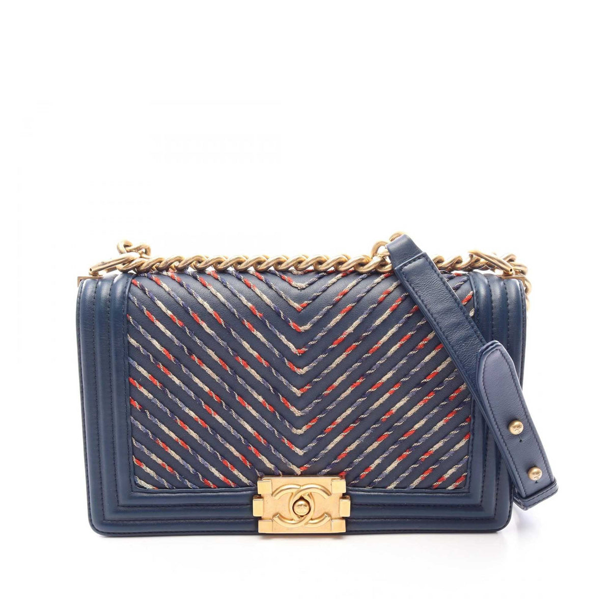 Chanel Medium Chevron Lambskin Embroidered Boy Flap