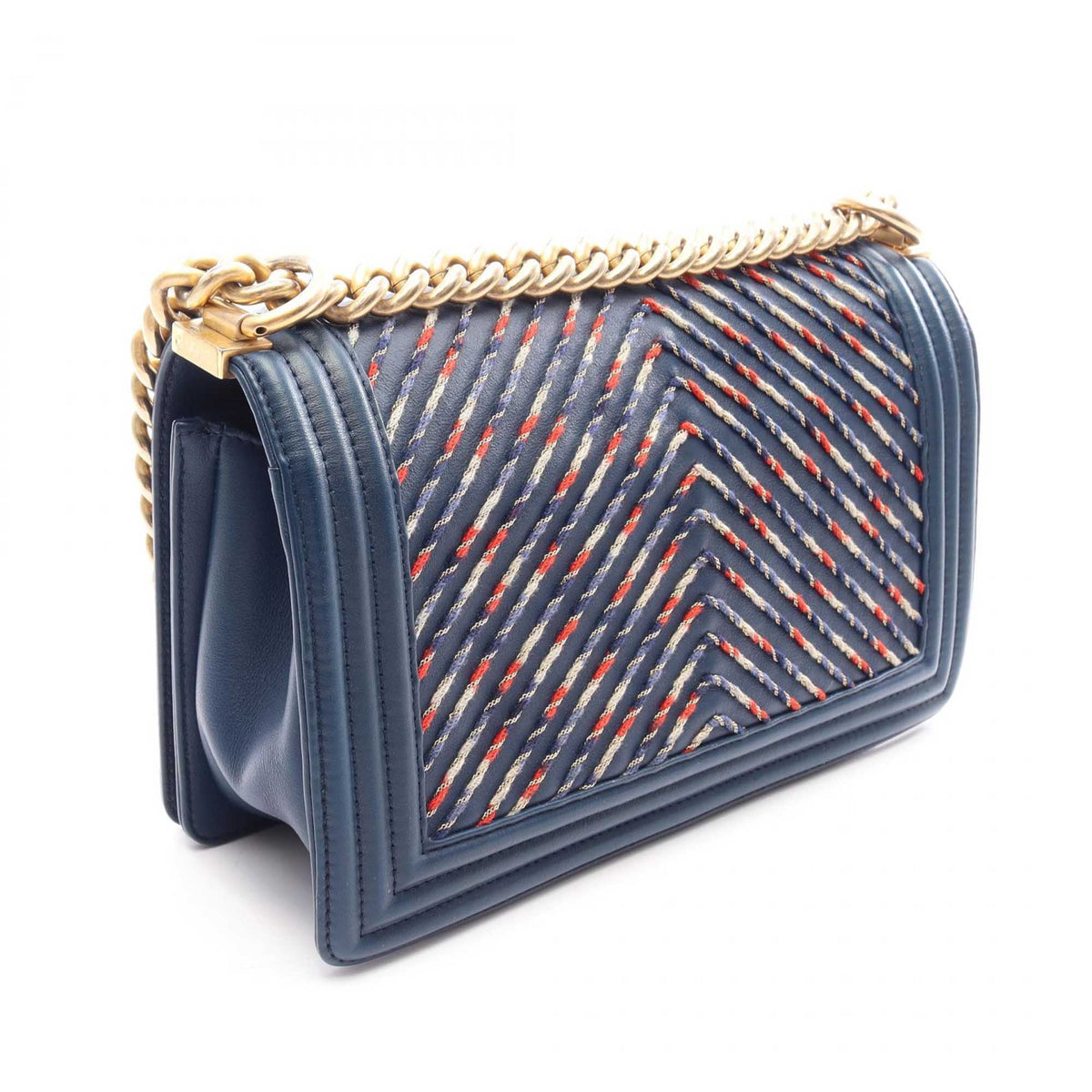 Chanel Medium Chevron Lambskin Embroidered Boy Flap