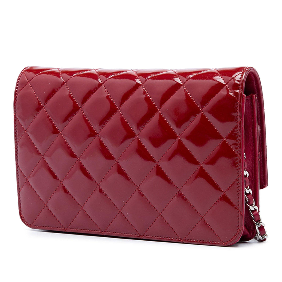 Chanel CC Quilted Patent Brilliant Wallet On Chain — Red
