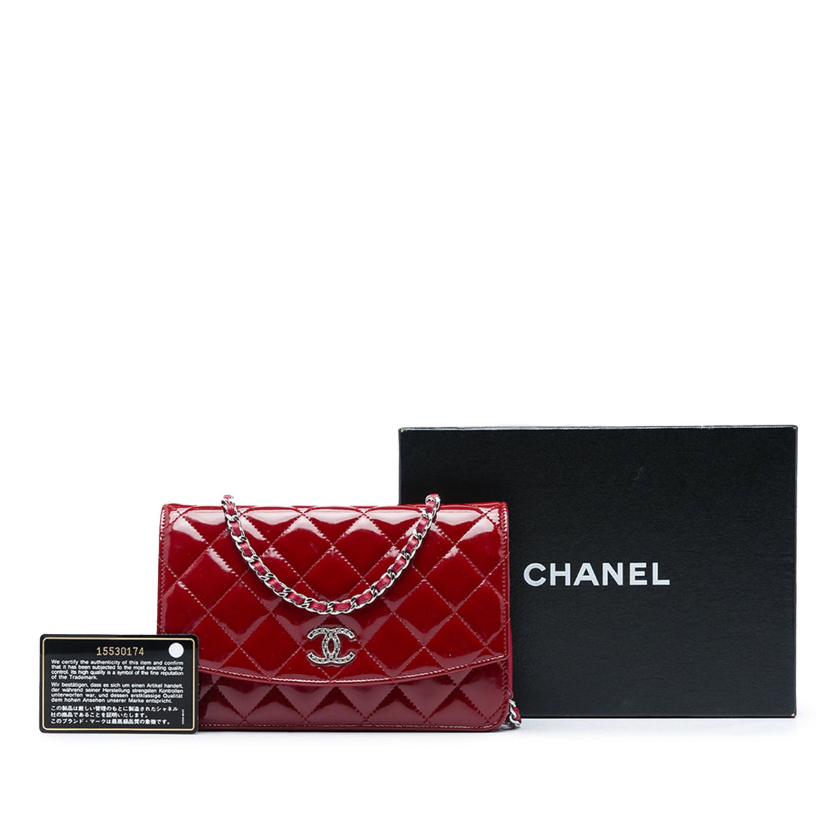 Chanel CC Quilted Patent Brilliant Wallet On Chain — Red