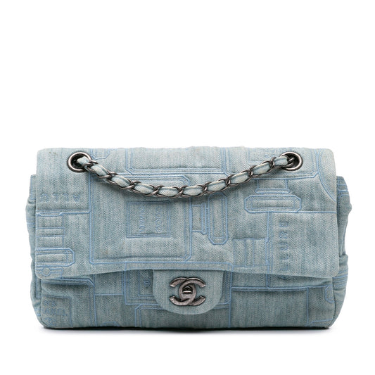 Chanel Medium Embroidered Denim Perfume Bottle Single Flap