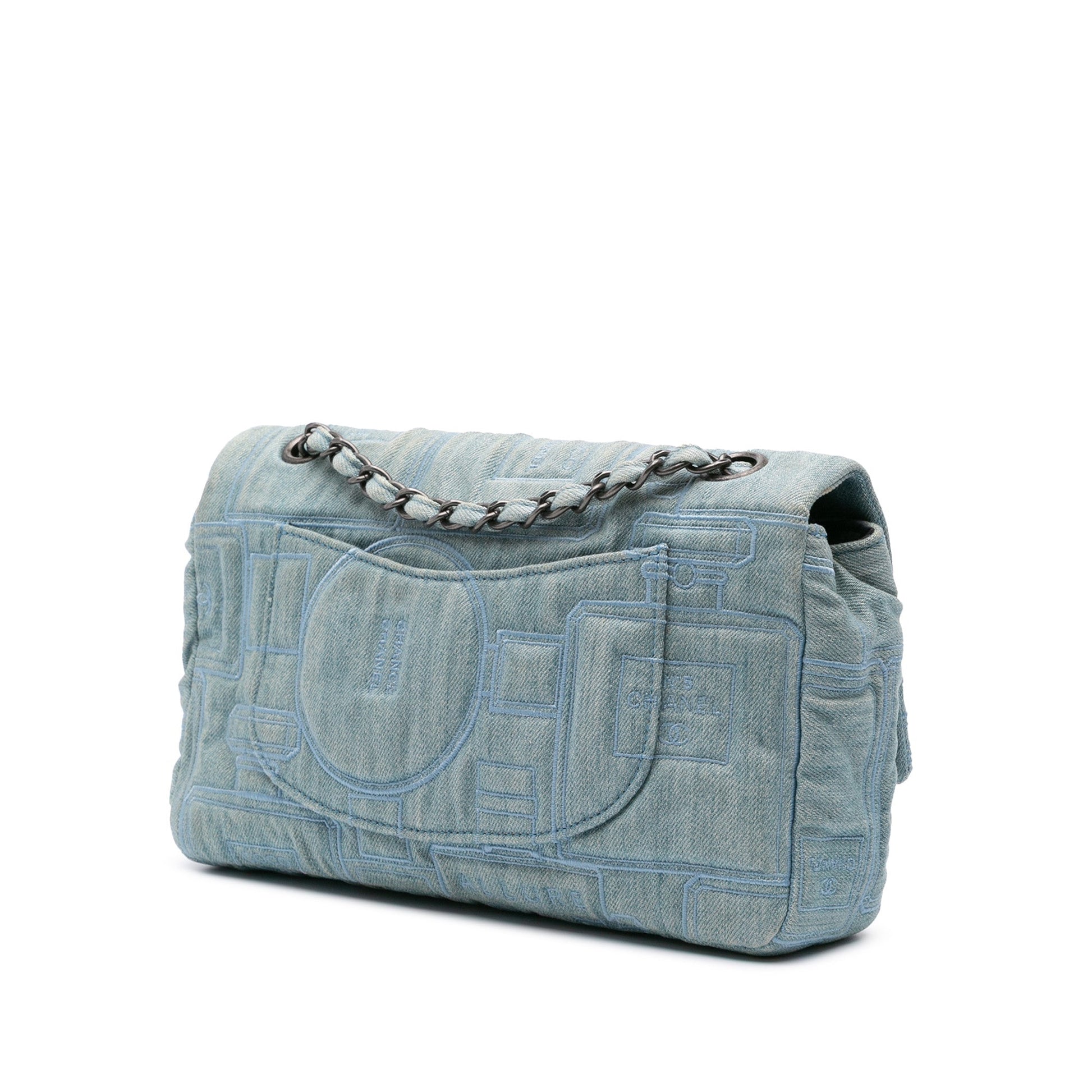 Chanel Medium Embroidered Denim Perfume Bottle Single Flap