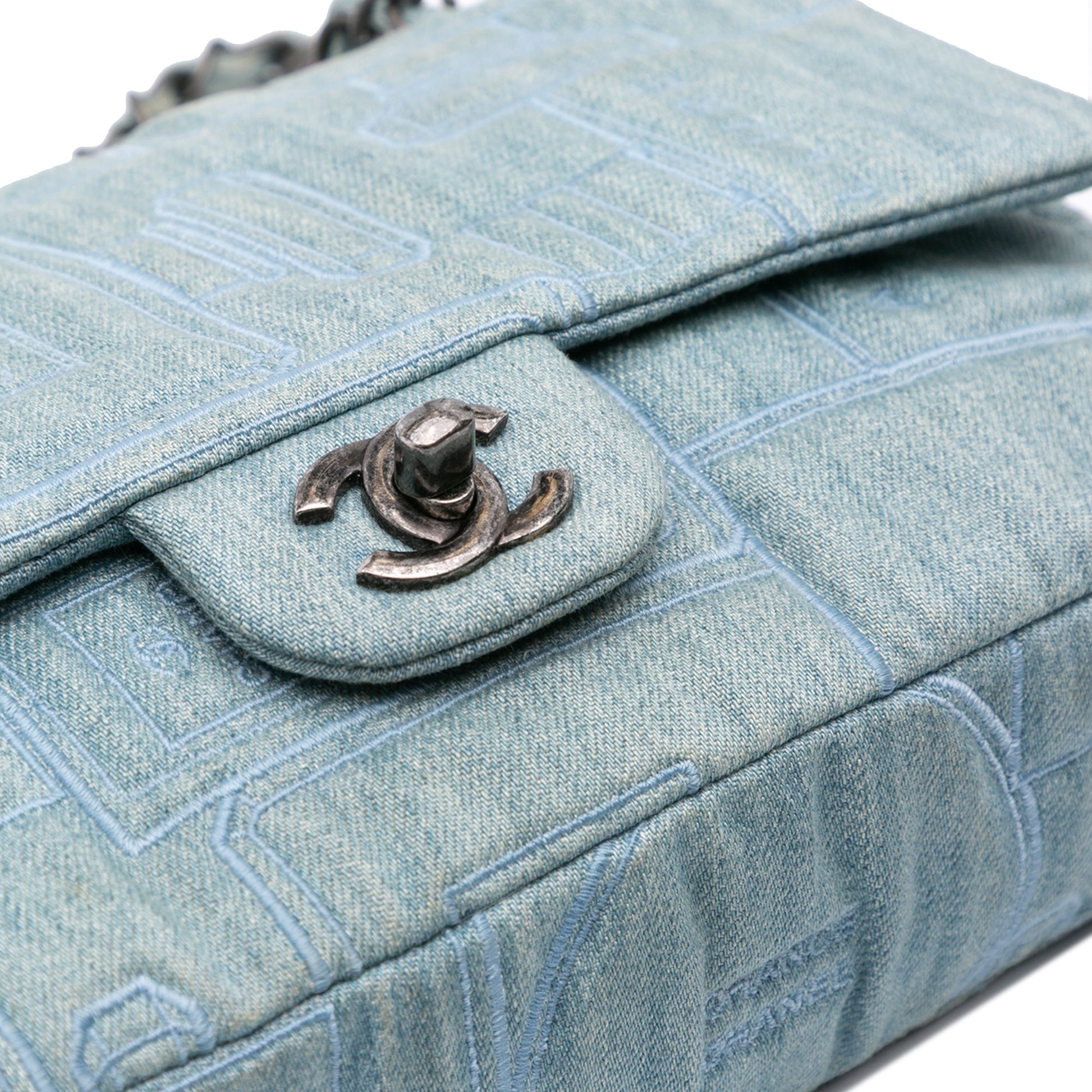 Chanel Medium Embroidered Denim Perfume Bottle Single Flap