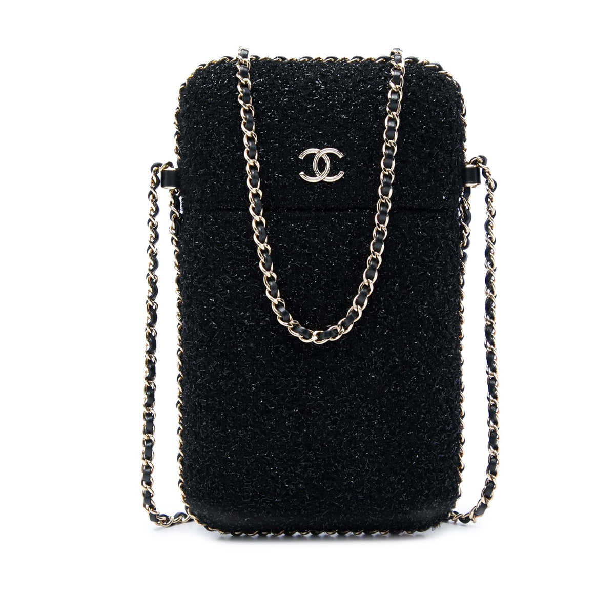 Chanel CC Tweed Chain Around Phone Holder — Black